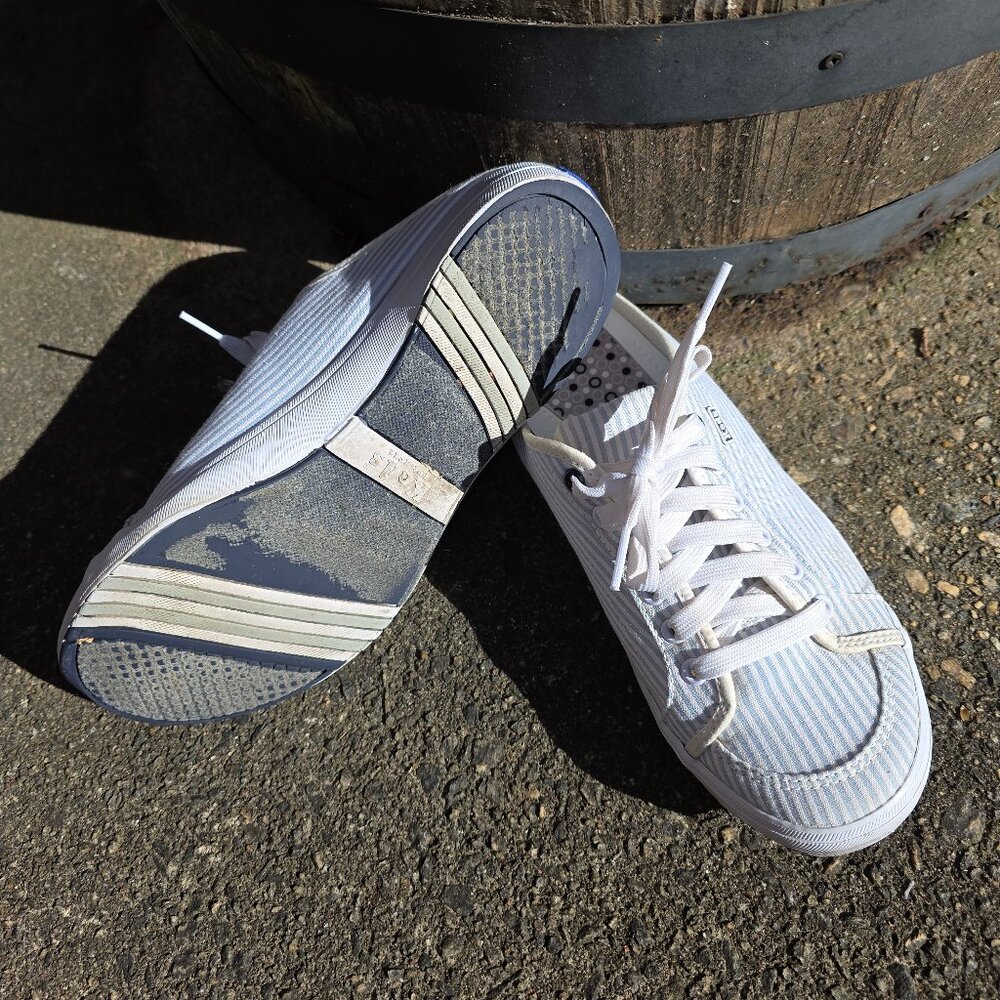 KEDS Women’s Mule Slip-on Canvas Blue and White Stripe Sneaker Round Toe Size 9 - Picture 3 of 4